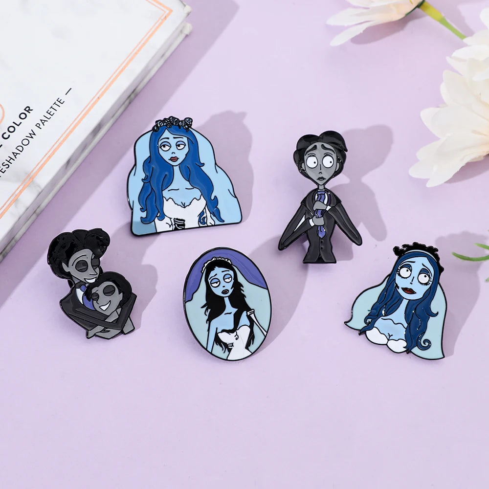 5pcs Corpse Bride Enamel Pin Set – Fun Backpack & Clothing Brooches