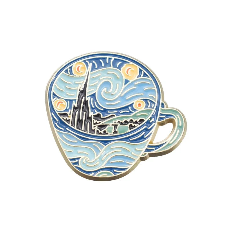 Abstract Night Sky Enamel Pin – Artistic Sunflower Brooch
