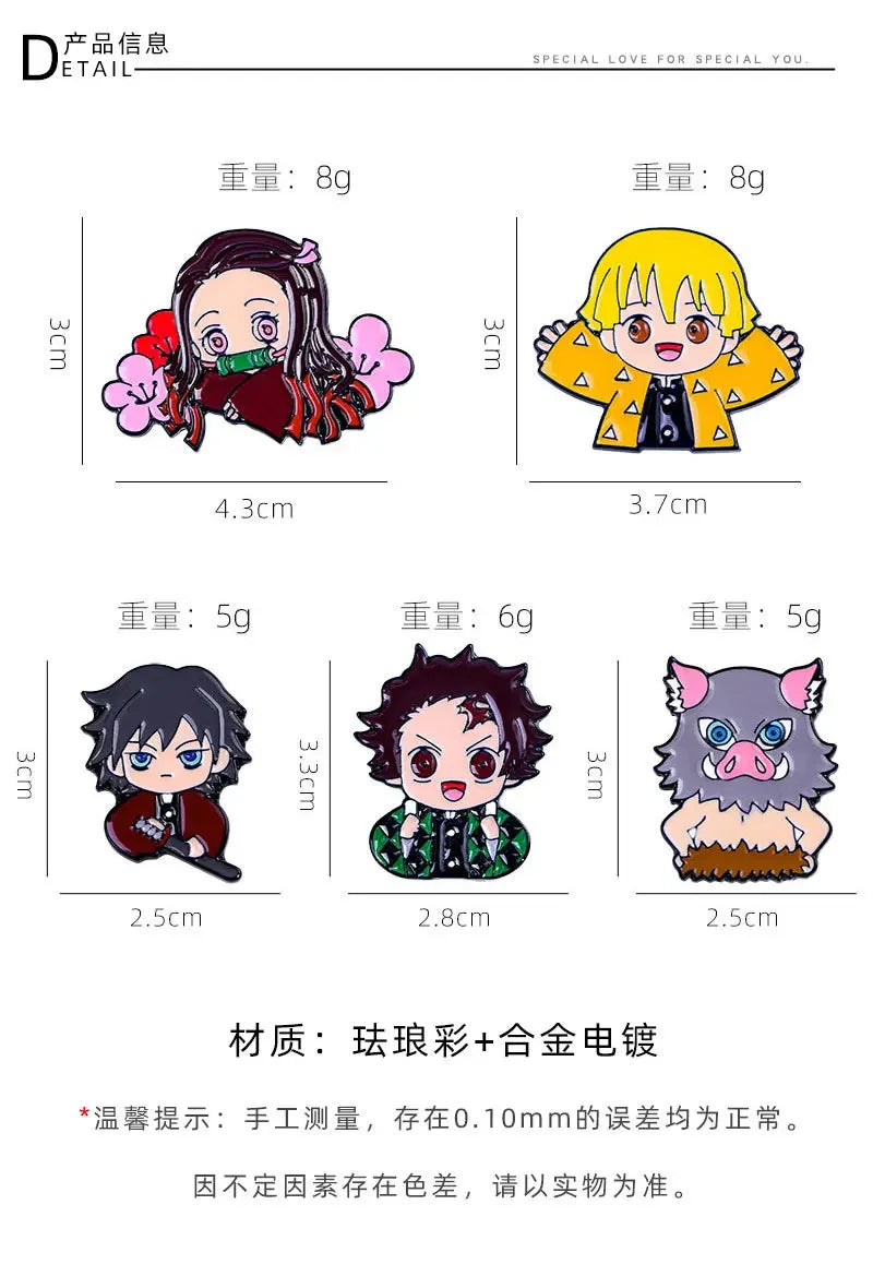 5PCS Demon Slayer Pins – Adorable Chibi Character Brooch Set for Backpacks & Clothes