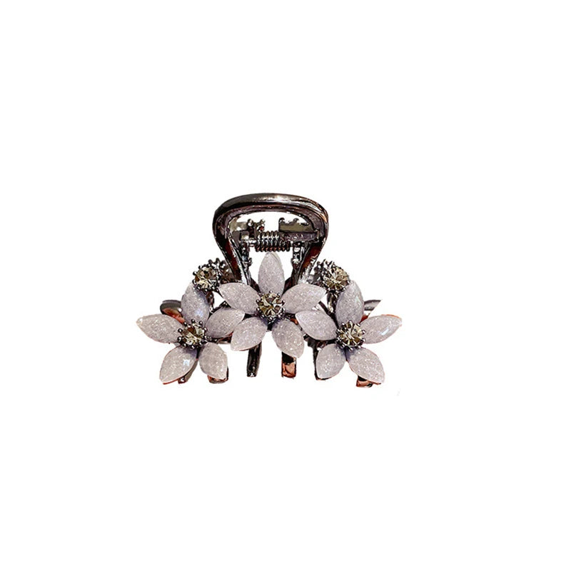 Black Rhinestone Flower Hair Clip