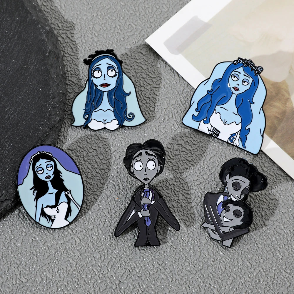 5pcs Corpse Bride Enamel Pin Set – Fun Backpack & Clothing Brooches