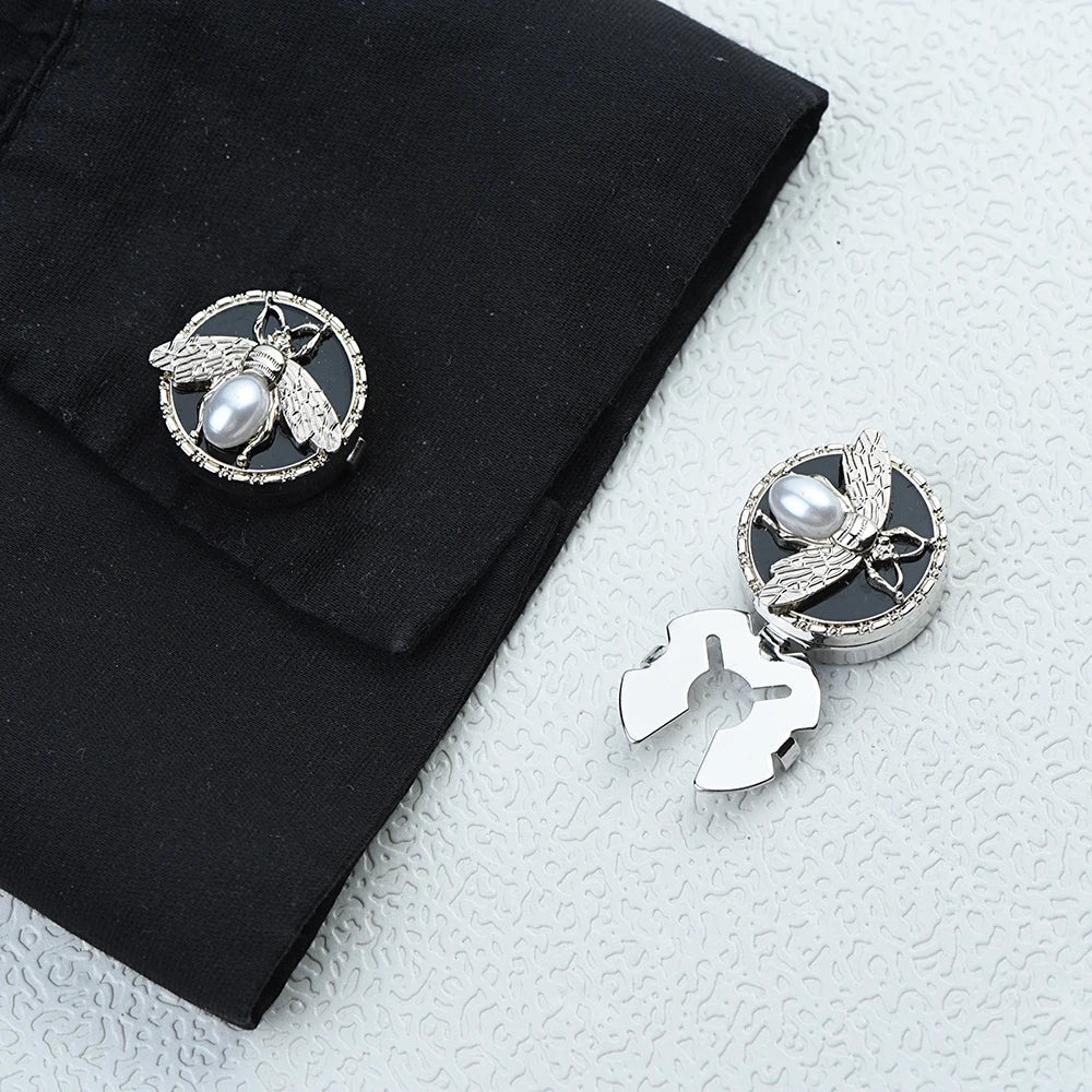 2PCS Pearl Bee Button Covers – Elegant Round Cufflink Style Shirt & Dress Accessories