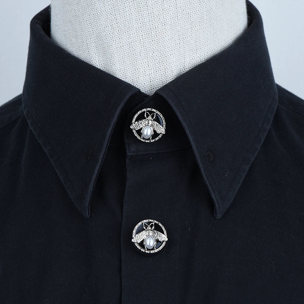 2PCS Pearl Bee Button Covers – Elegant Round Cufflink Style Shirt & Dress Accessories