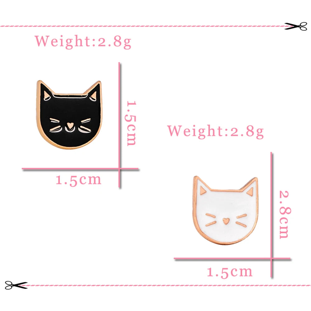 2PCS Cute Cat Pins – Friendship Black & White Kitten Brooches