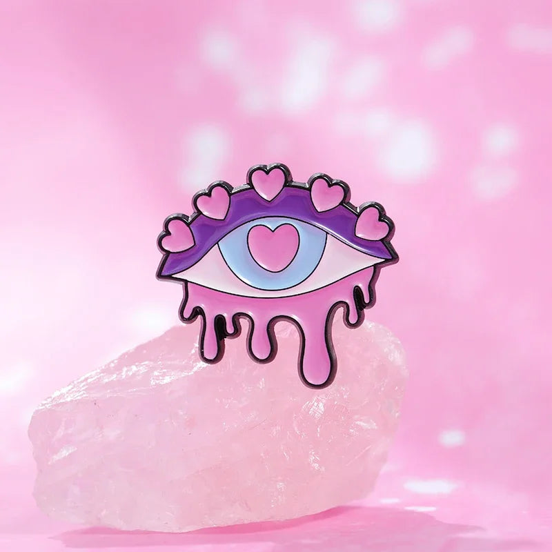 Pink Punk Eyes Enamel Pin – Magic Potion & Love Eye Brooch for Jackets & Bags