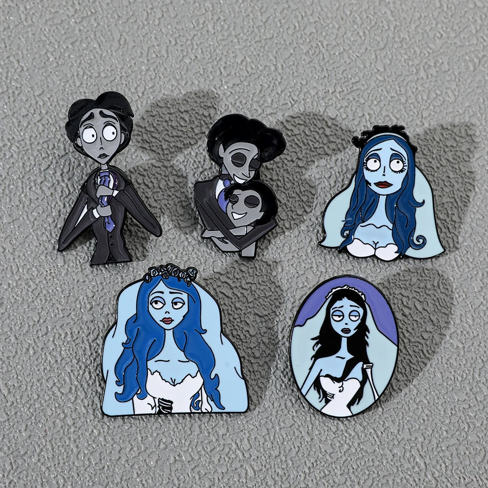 5pcs Corpse Bride Enamel Pin Set – Fun Backpack & Clothing Brooches