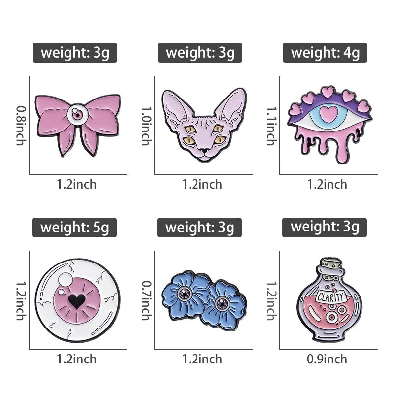 Pink Punk Eyes Enamel Pin – Magic Potion & Love Eye Brooch for Jackets & Bags