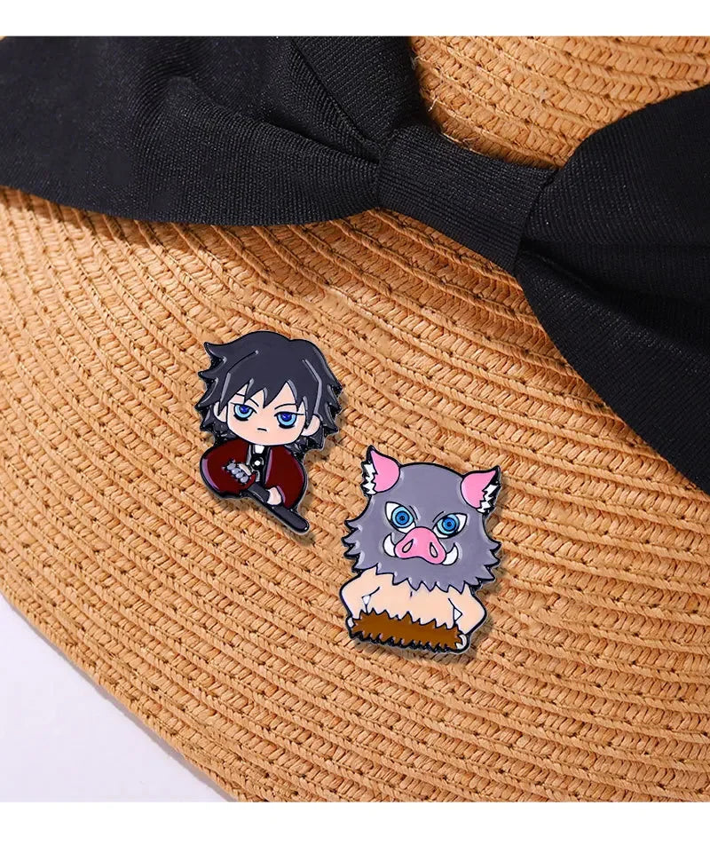 5PCS Demon Slayer Pins – Adorable Chibi Character Brooch Set for Backpacks & Clothes