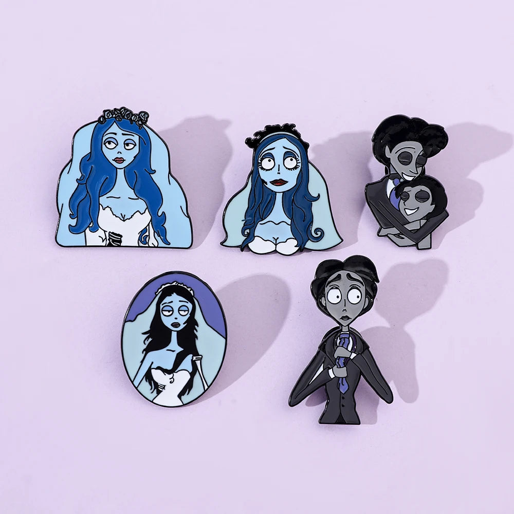 5pcs Corpse Bride Enamel Pin Set – Fun Backpack & Clothing Brooches