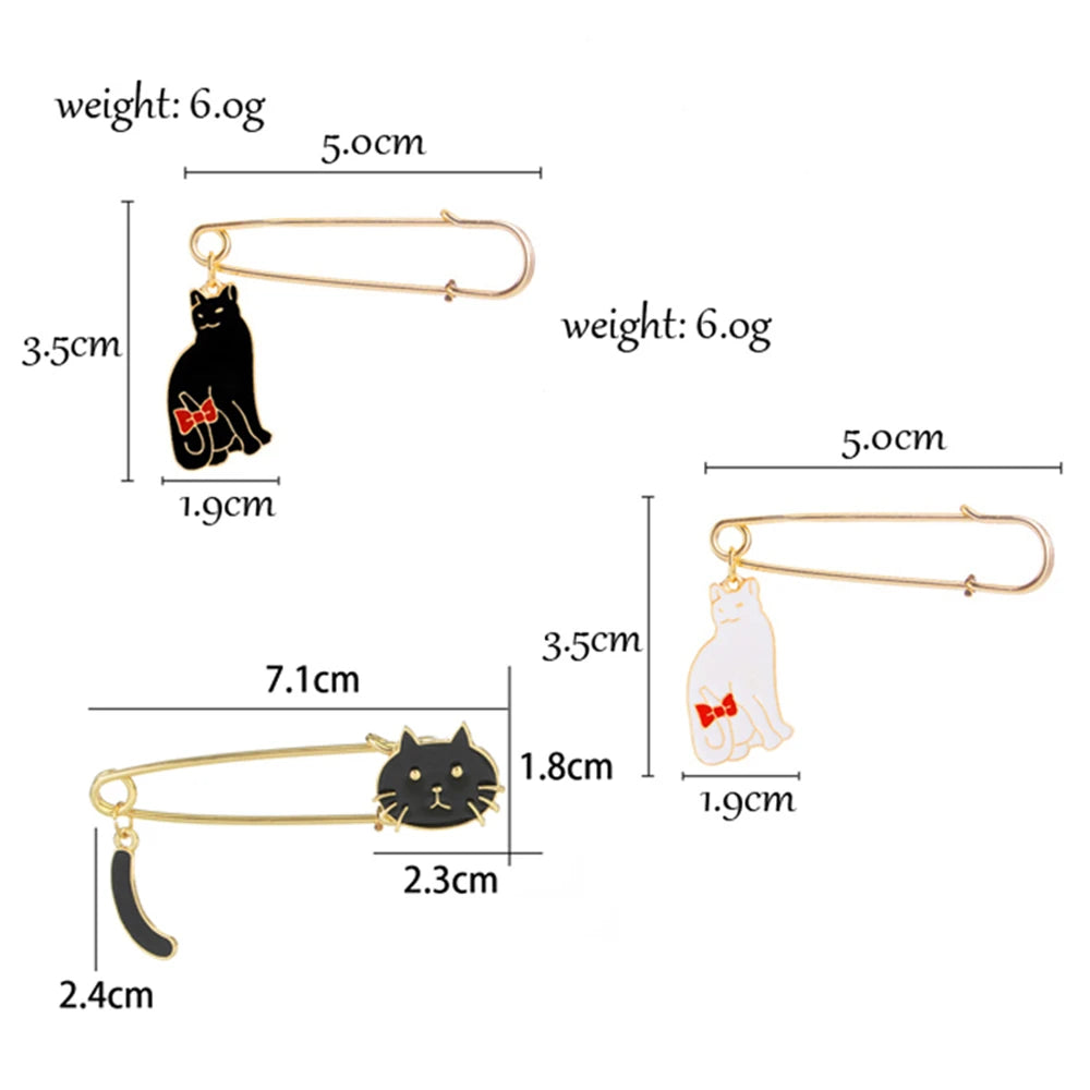 2PCS Cute Cat Pins – Friendship Black & White Kitten Brooches