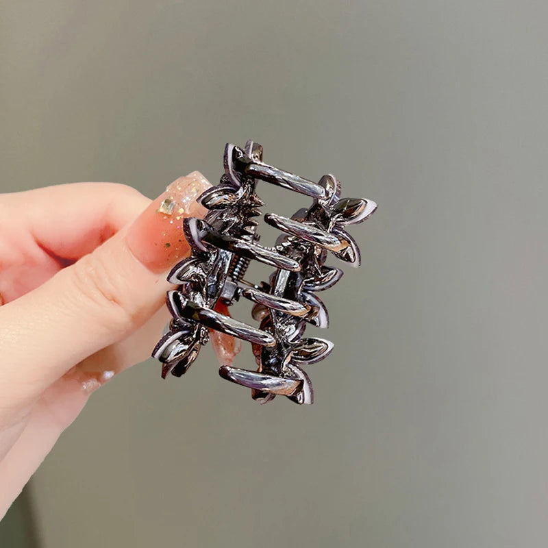 Black Rhinestone Flower Hair Clip