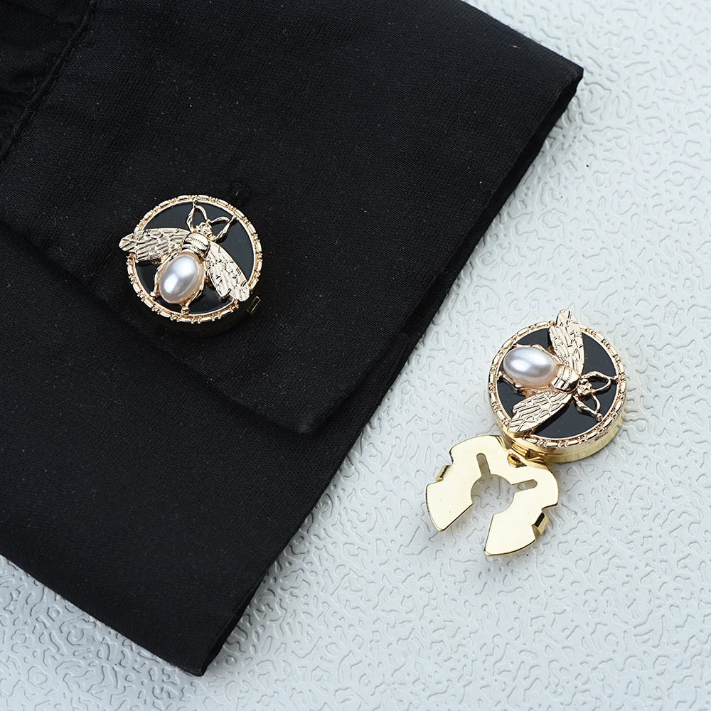 2PCS Pearl Bee Button Covers – Elegant Round Cufflink Style Shirt & Dress Accessories