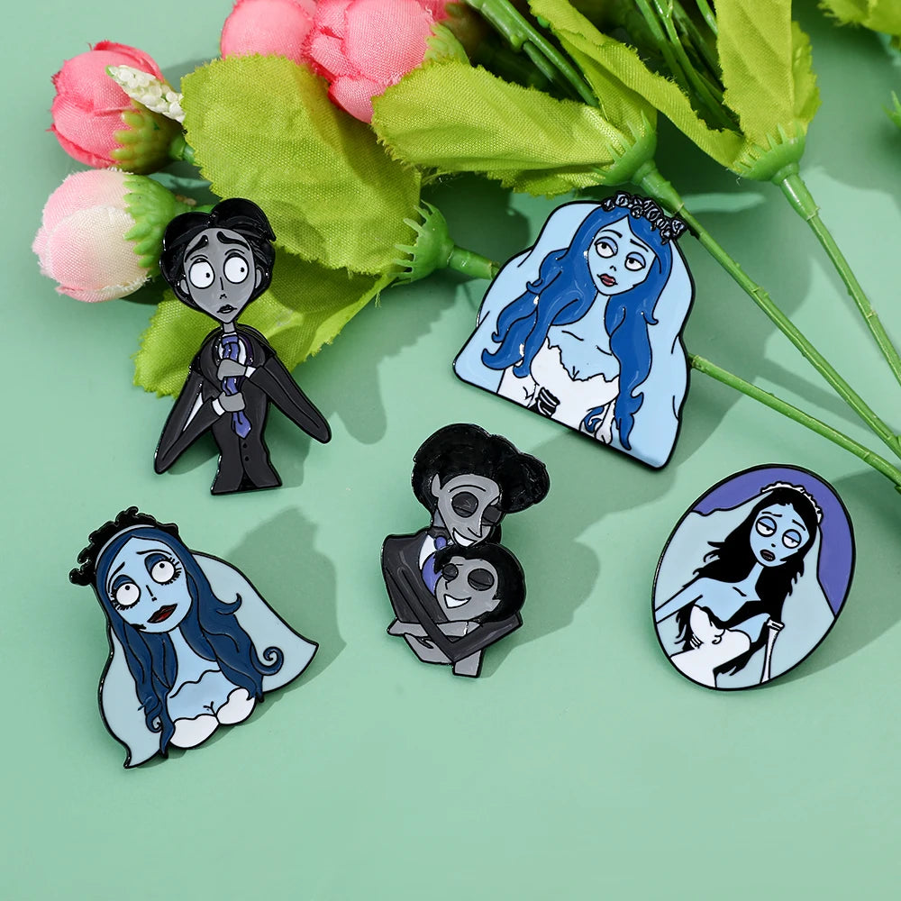 5pcs Corpse Bride Enamel Pin Set – Fun Backpack & Clothing Brooches