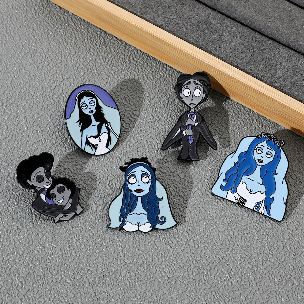 5pcs Corpse Bride Enamel Pin Set – Fun Backpack & Clothing Brooches