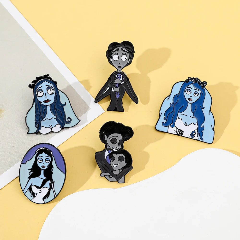 5pcs Corpse Bride Enamel Pin Set – Fun Backpack & Clothing Brooches