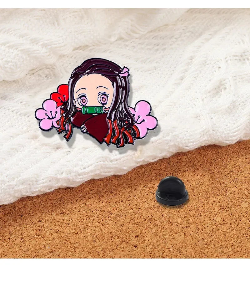 5PCS Demon Slayer Pins – Adorable Chibi Character Brooch Set for Backpacks & Clothes