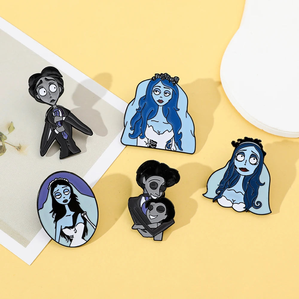 5pcs Corpse Bride Enamel Pin Set – Fun Backpack & Clothing Brooches