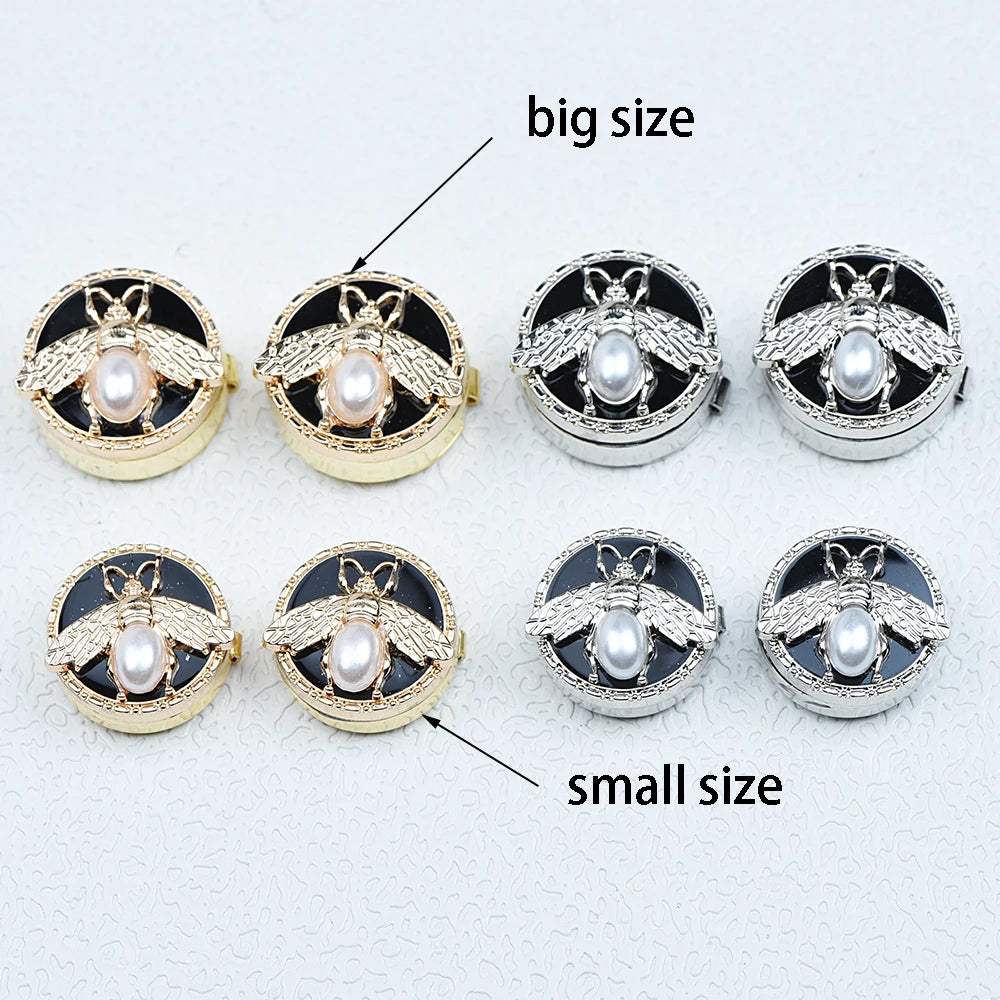 2PCS Pearl Bee Button Covers – Elegant Round Cufflink Style Shirt & Dress Accessories