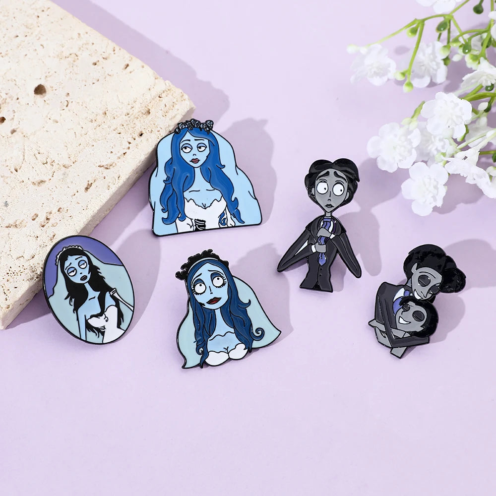 5pcs Corpse Bride Enamel Pin Set – Fun Backpack & Clothing Brooches