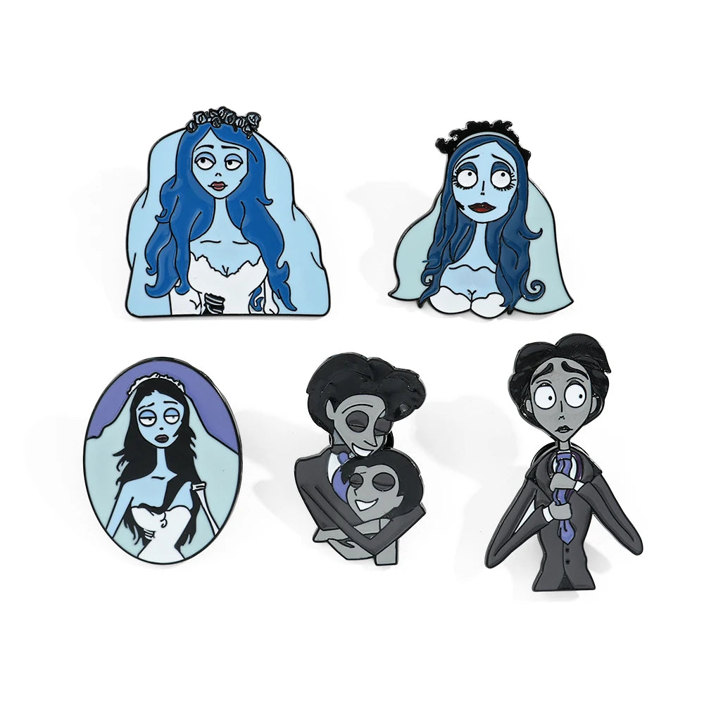 5pcs Corpse Bride Enamel Pin Set – Fun Backpack & Clothing Brooches