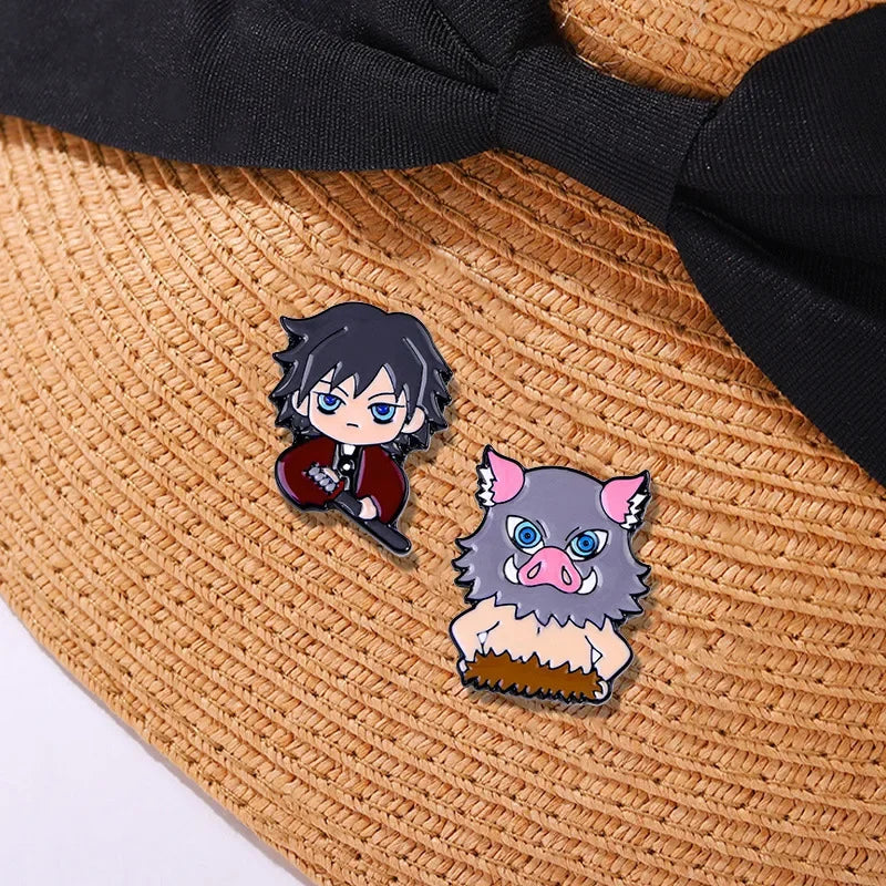 5PCS Demon Slayer Pins – Adorable Chibi Character Brooch Set for Backpacks & Clothes