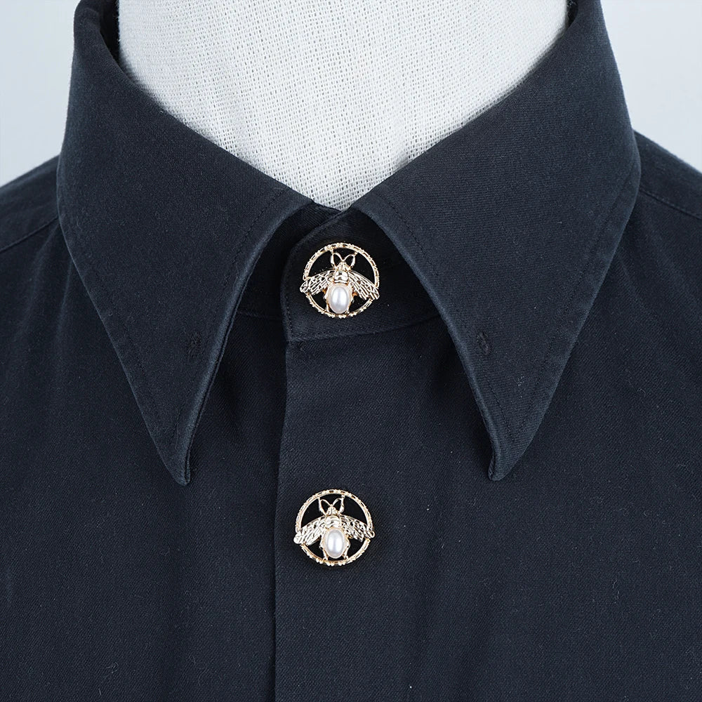 2PCS Pearl Bee Button Covers – Elegant Round Cufflink Style Shirt & Dress Accessories