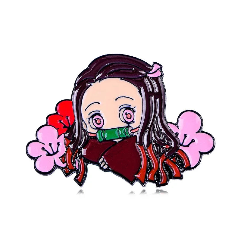 5PCS Demon Slayer Pins – Adorable Chibi Character Brooch Set for Backpacks & Clothes