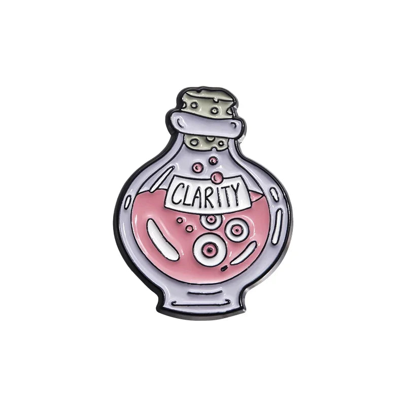 Pink Punk Eyes Enamel Pin – Magic Potion & Love Eye Brooch for Jackets & Bags