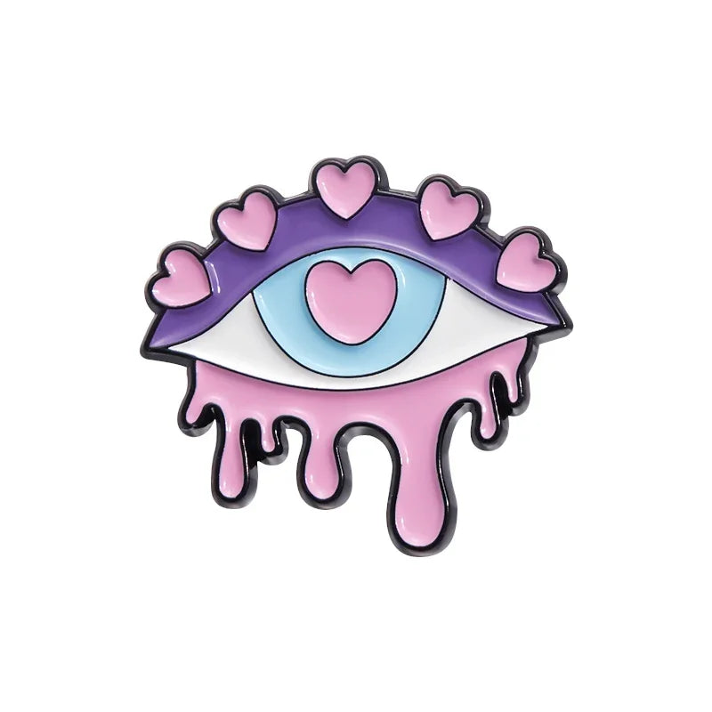 Pink Punk Eyes Enamel Pin – Magic Potion & Love Eye Brooch for Jackets & Bags