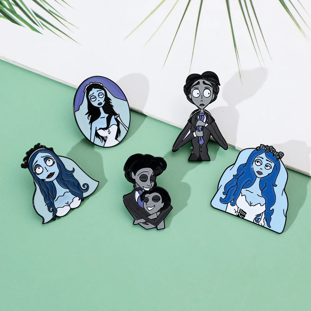 5pcs Corpse Bride Enamel Pin Set – Fun Backpack & Clothing Brooches