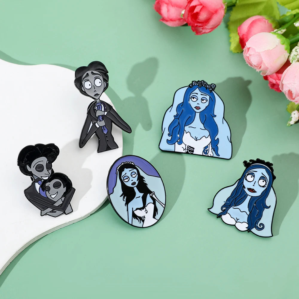 5pcs Corpse Bride Enamel Pin Set – Fun Backpack & Clothing Brooches