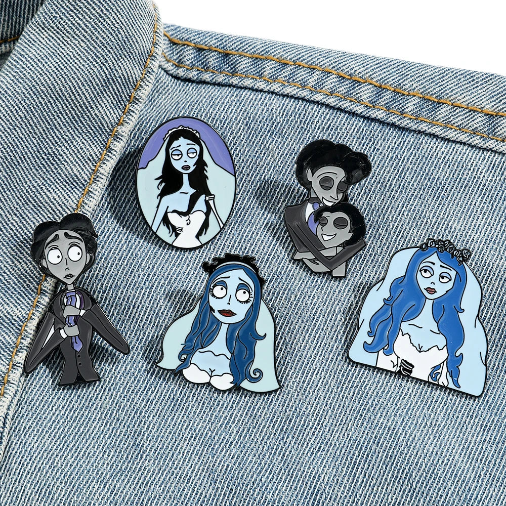 5pcs Corpse Bride Enamel Pin Set – Fun Backpack & Clothing Brooches