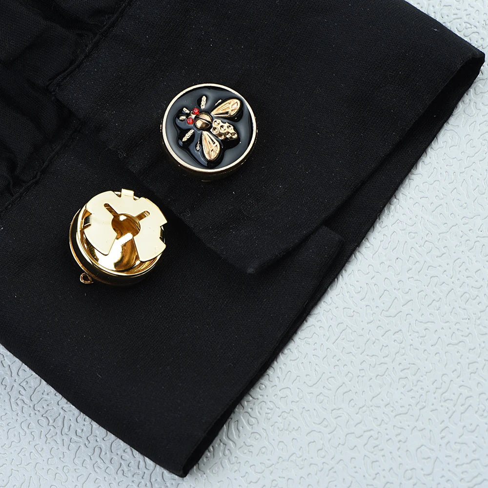 2PCS Pearl Bee Button Covers – Elegant Round Cufflink Style Shirt & Dress Accessories