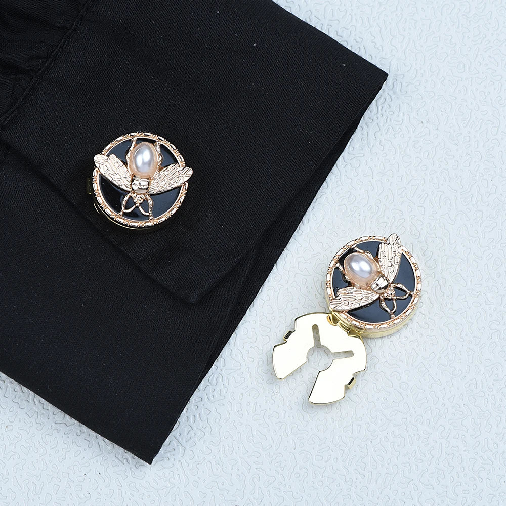 2PCS Pearl Bee Button Covers – Elegant Round Cufflink Style Shirt & Dress Accessories