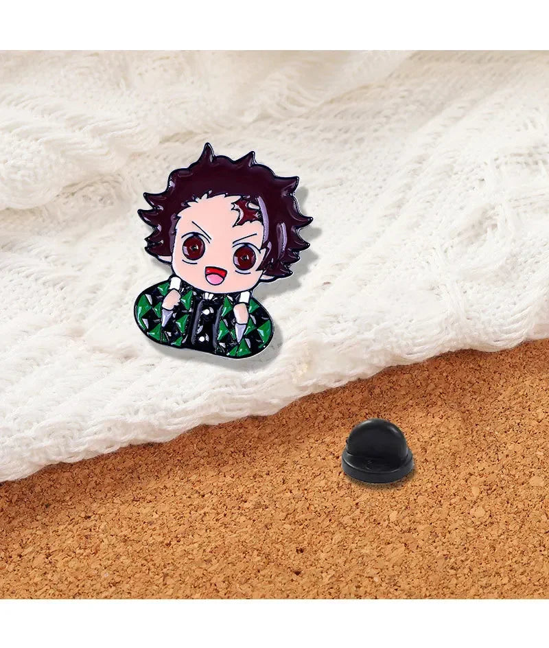 5PCS Demon Slayer Pins – Adorable Chibi Character Brooch Set for Backpacks & Clothes