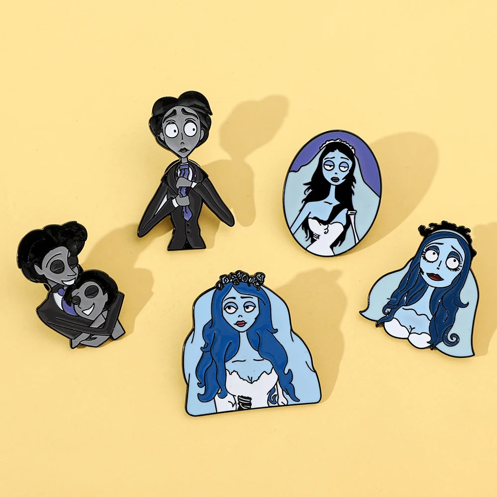 5pcs Corpse Bride Enamel Pin Set – Fun Backpack & Clothing Brooches