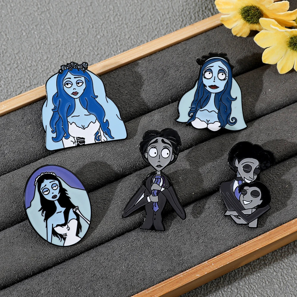 5pcs Corpse Bride Enamel Pin Set – Fun Backpack & Clothing Brooches
