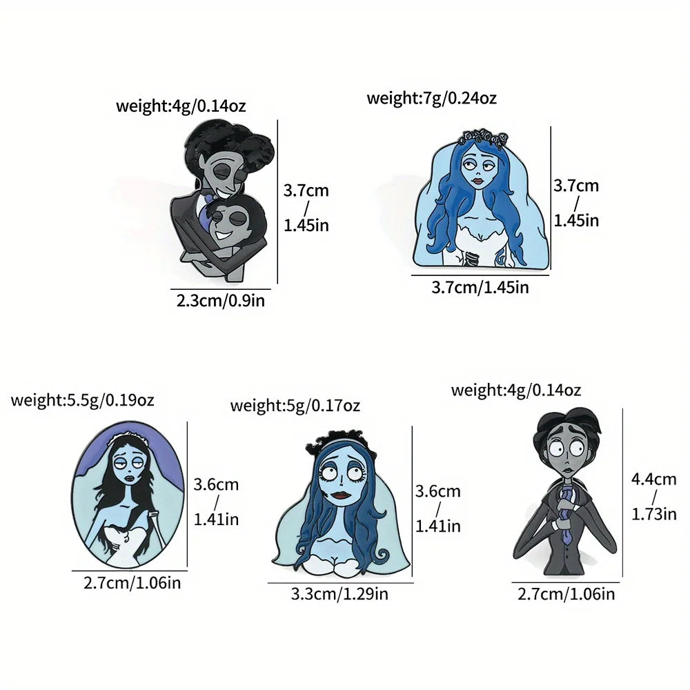 5pcs Corpse Bride Enamel Pin Set – Fun Backpack & Clothing Brooches