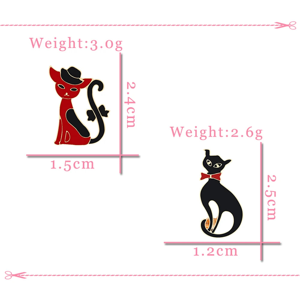 2PCS Cute Cat Pins – Friendship Black & White Kitten Brooches