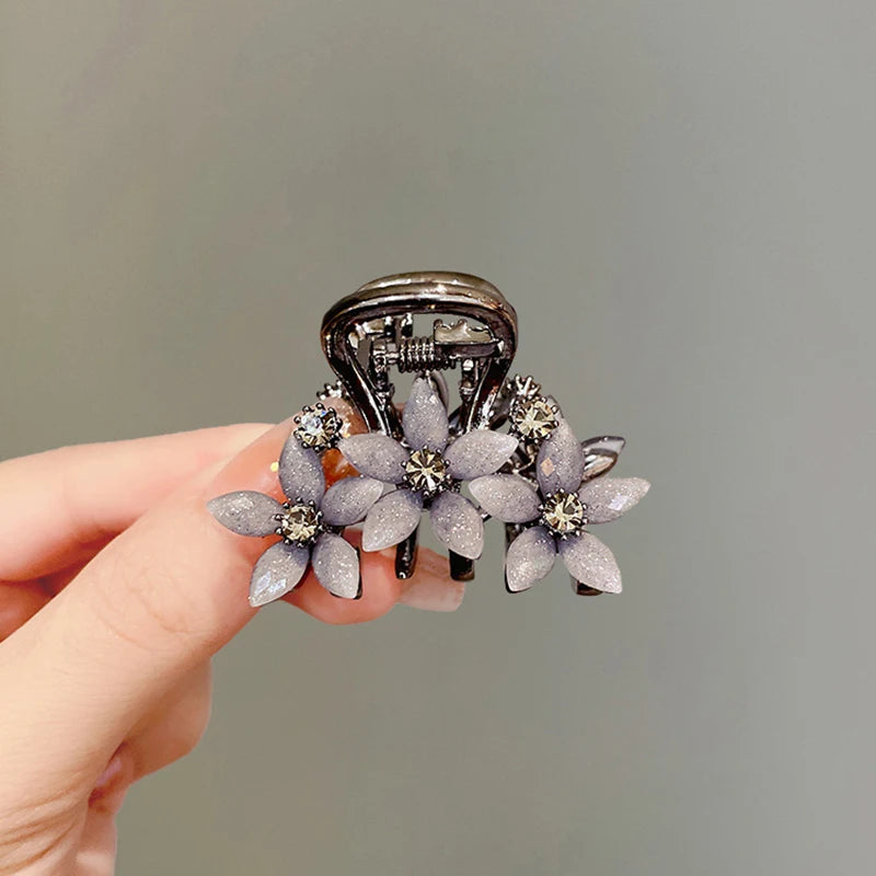 Black Rhinestone Flower Hair Clip