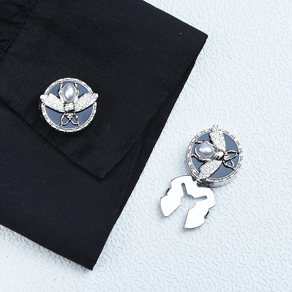 2PCS Pearl Bee Button Covers – Elegant Round Cufflink Style Shirt & Dress Accessories