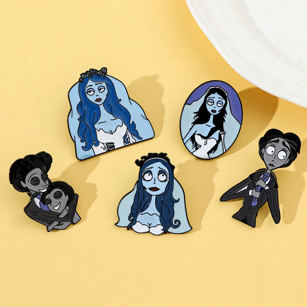 5pcs Corpse Bride Enamel Pin Set – Fun Backpack & Clothing Brooches
