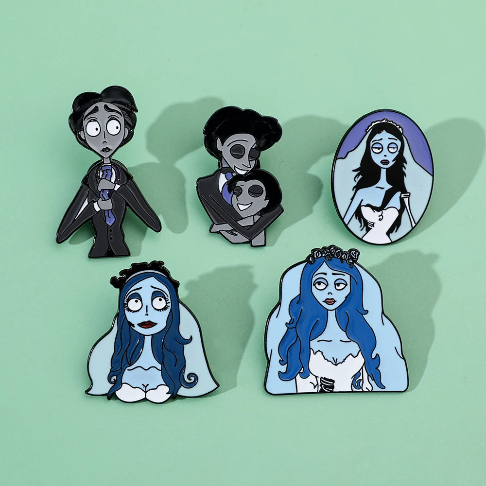 5pcs Corpse Bride Enamel Pin Set – Fun Backpack & Clothing Brooches