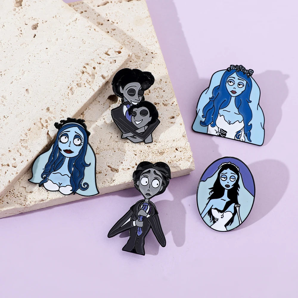 5pcs Corpse Bride Enamel Pin Set – Fun Backpack & Clothing Brooches
