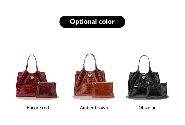 Crocodile Embossed Genuine Leather Handbag – Large Capacity Tote