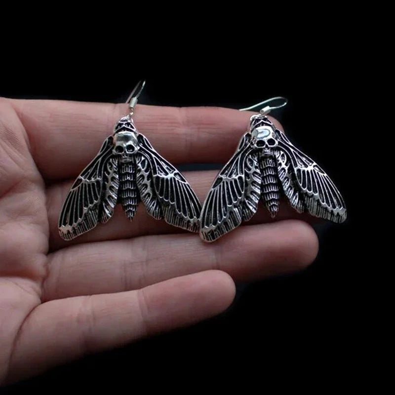 Witchy Moon Moth Hoop Earrings – Gothic Vintage Pagan Charm Jewelry Gift