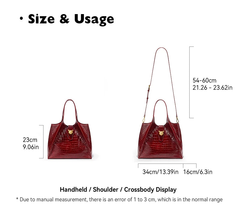 Crocodile Embossed Genuine Leather Handbag – Large Capacity Tote