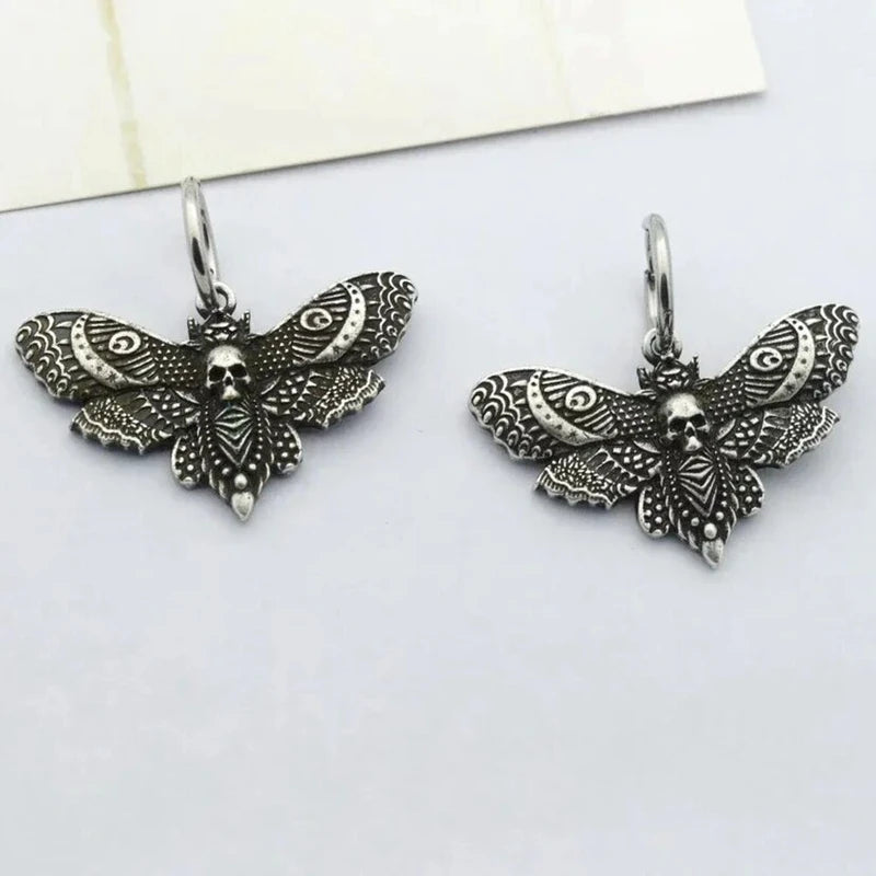 Witchy Moon Moth Hoop Earrings – Gothic Vintage Pagan Charm Jewelry Gift