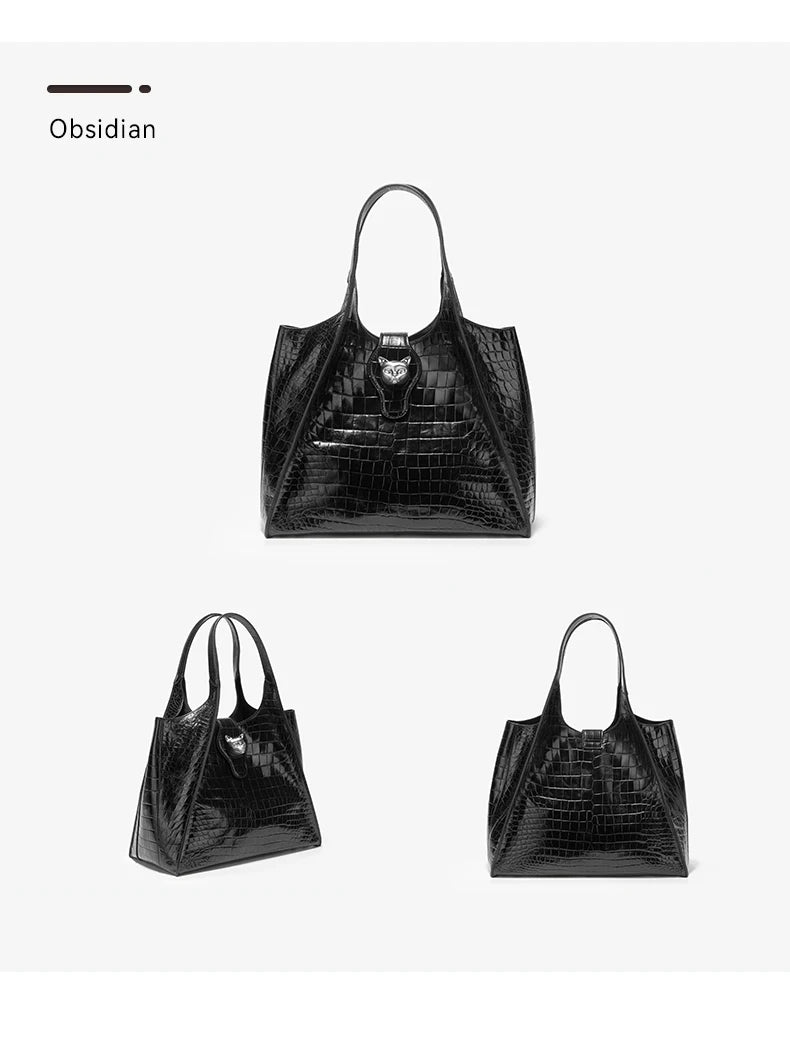 Crocodile Embossed Genuine Leather Handbag – Large Capacity Tote