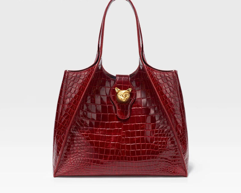 Crocodile Embossed Genuine Leather Handbag – Large Capacity Tote